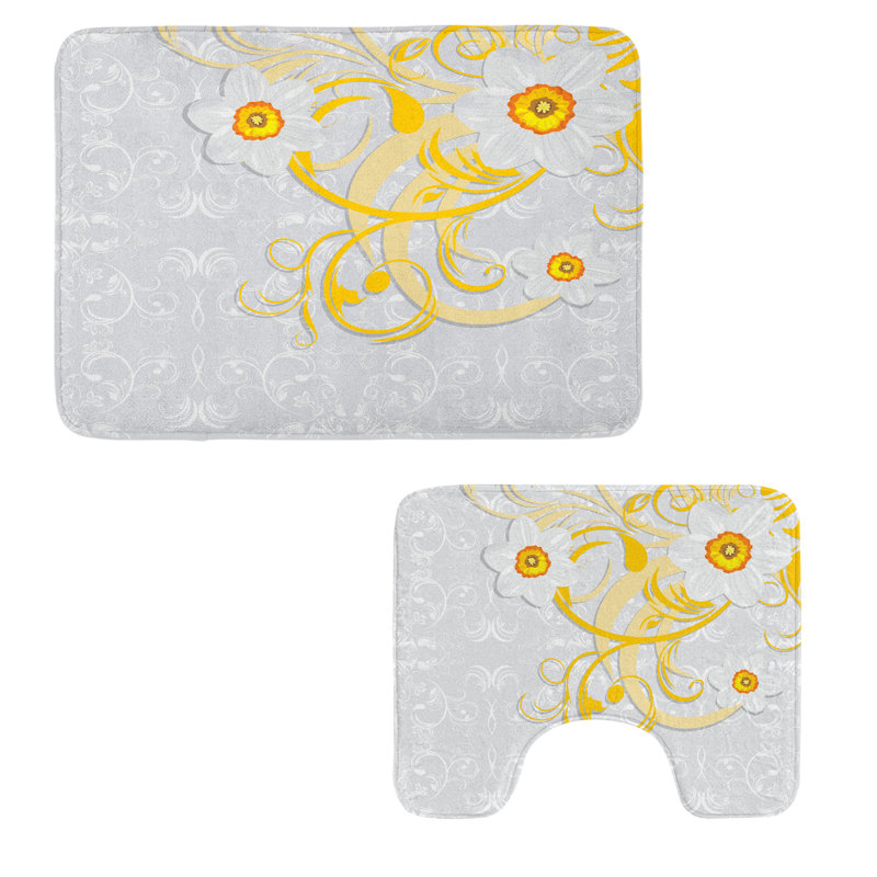  Ensemble de 2 tapis floraux pour salle de bain