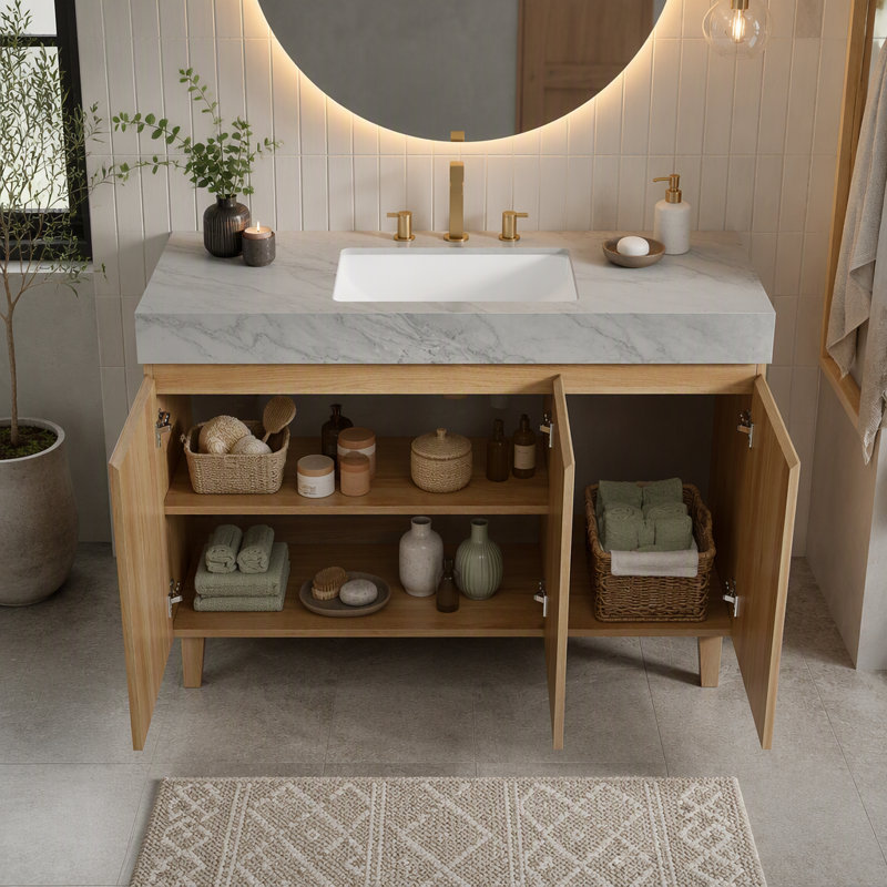 Meuble-lavabo autoportant 48 po Carrara, Walnut, 48" W, LIGHT GREY
