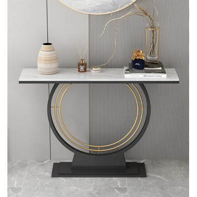 39.37" White;Black Rectangular Marble;Iron Console Table