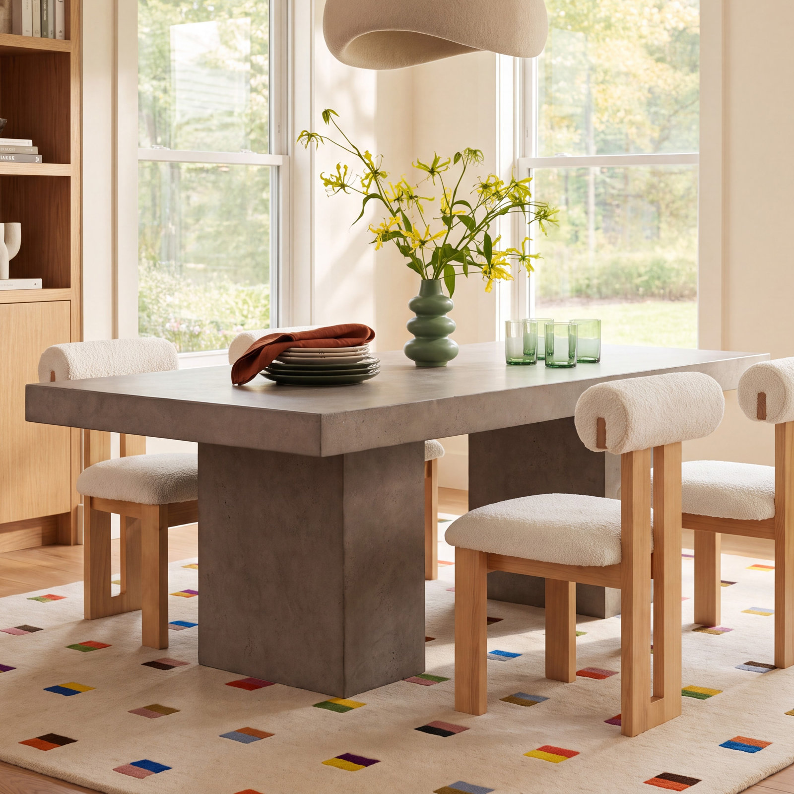 Kareen Pedestal Dining Table, Dark Gray, 95" L x 47" W, Standard Table (30.5" Height)