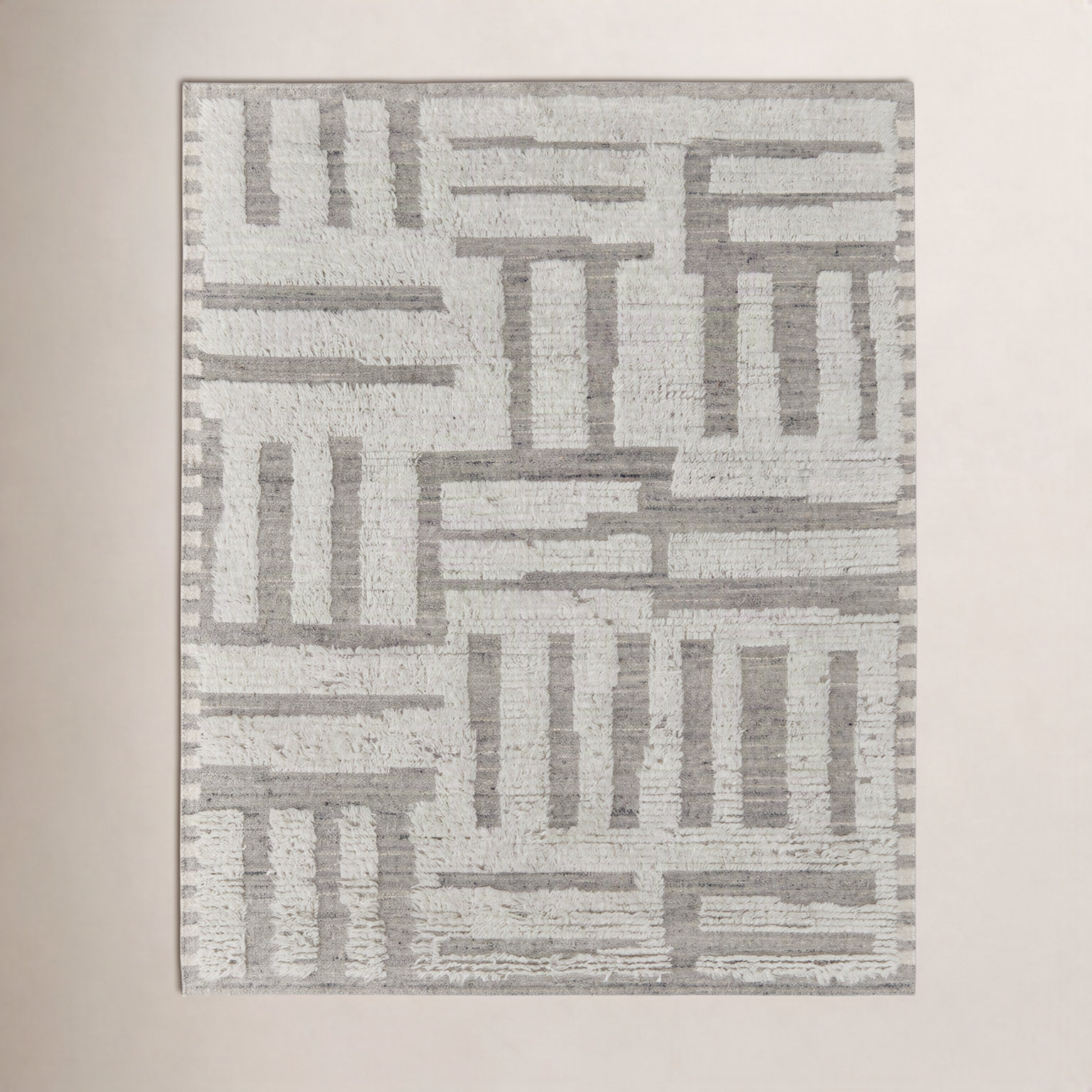 Jalaycia Gray Hand-Woven Geometric Wool Rug, Rectangle 8'6" x 11'6"