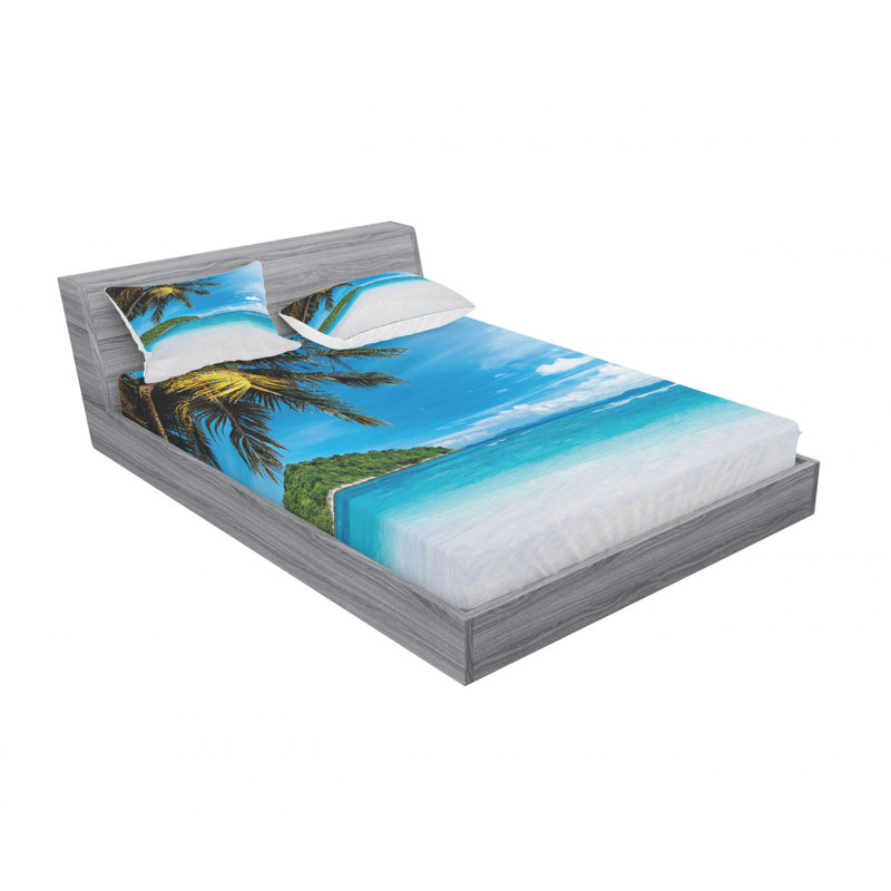 Ensemble de draps Exotic Beach with Sand and Palm Tree, Ensemble de draps pour lit double avec un drap-hou