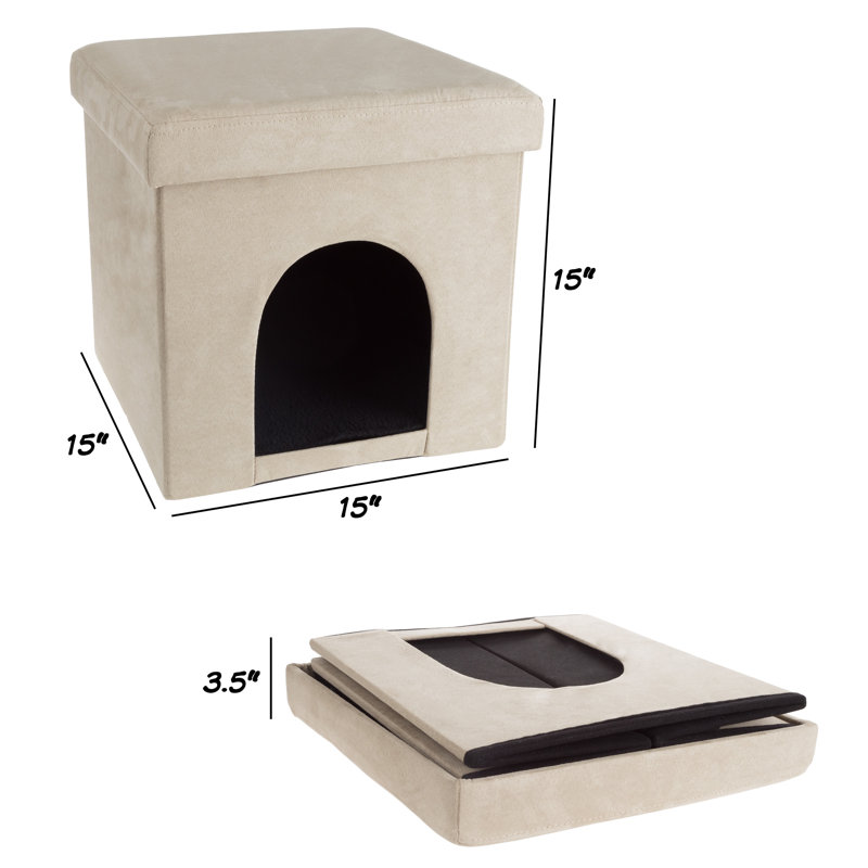 PETMAKER Cat House – Collapsible Multipurpose Small Dog or Cat Ottoman with Footrest, Cushioned Top, and Interior Pillow