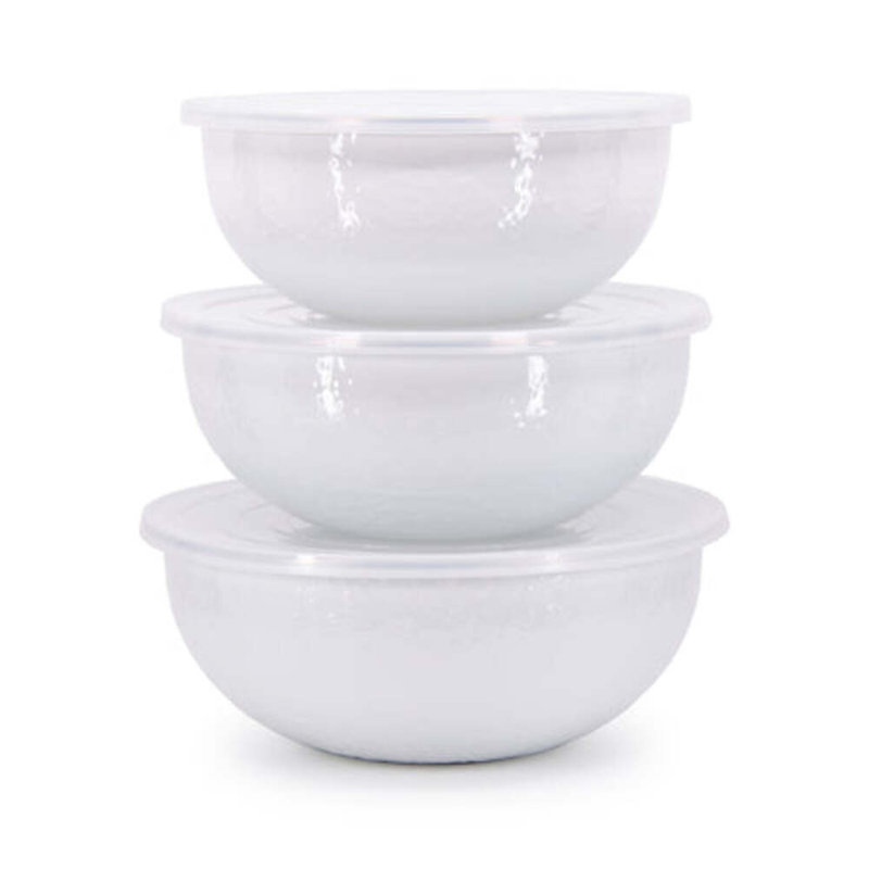 Taupe Swirl Mixing Bowls, Solid White Textured