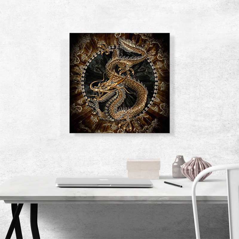 «Asian Dragon Emblem Insignia Crest», impression sur toile tendue, H 18 po x l 18 po x 1,5 po