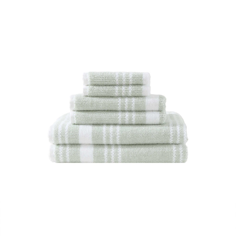 Nautica 6 Piece 100% Cotton Towel Set, Windward Green Striped