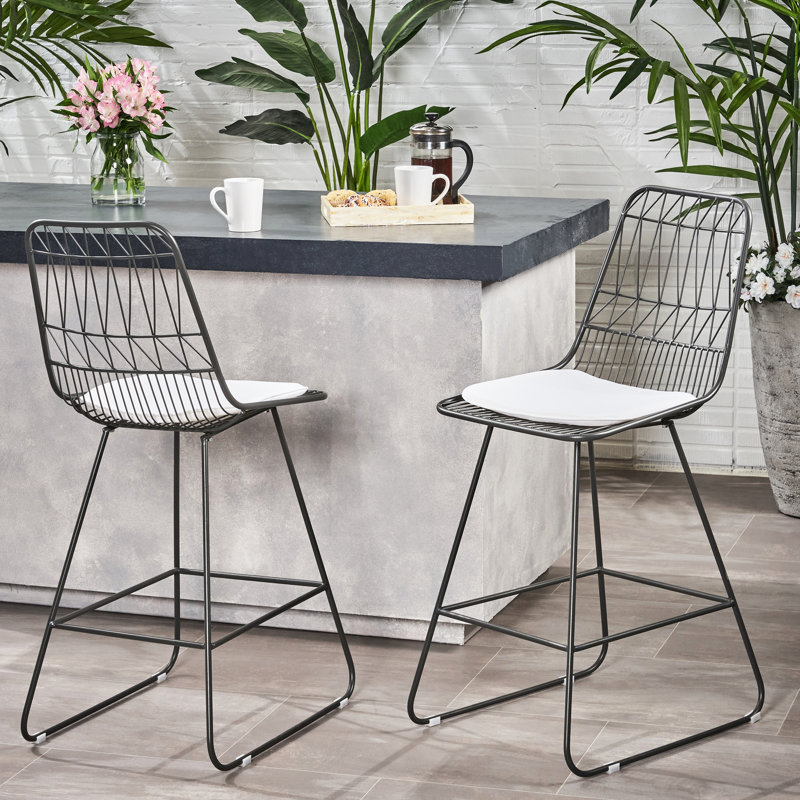 Tabourets de comptoir contemporains en fer avec sièges fluides - 2 sièges gris et design moderne