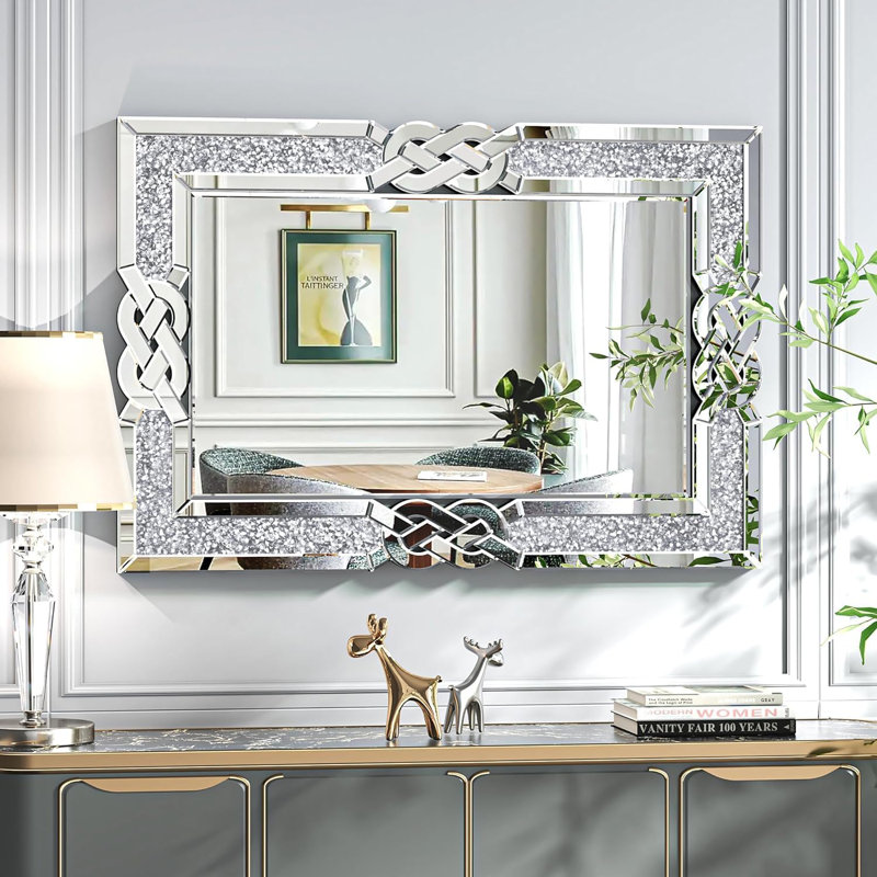 39.5" Tall Beveled Wall Mirror, Ornate Silver Accent Mirror for Bedroom, Living Room & Entryway, 39.5" H x 28" W