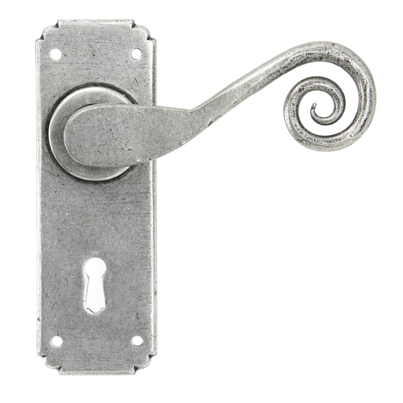 Monkeytail Lock Door Handle, Pewter Patina
