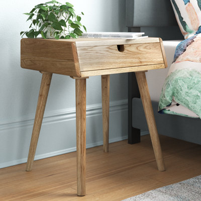 Evins Solid Wood End Table with Storage and Built-In Outlets