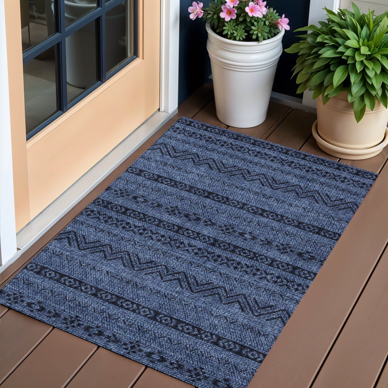 Tapis extérieur lavable 3 pi x 5 pi bleu marine et noir Southwestern