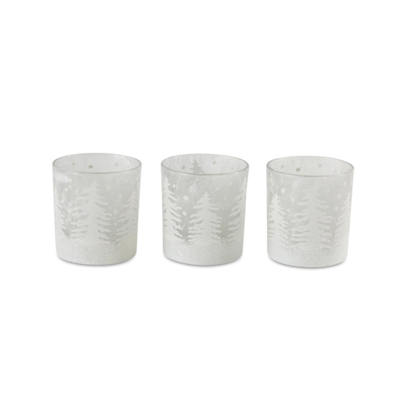 Frosted Votive Candle Holder with Snowy Forest