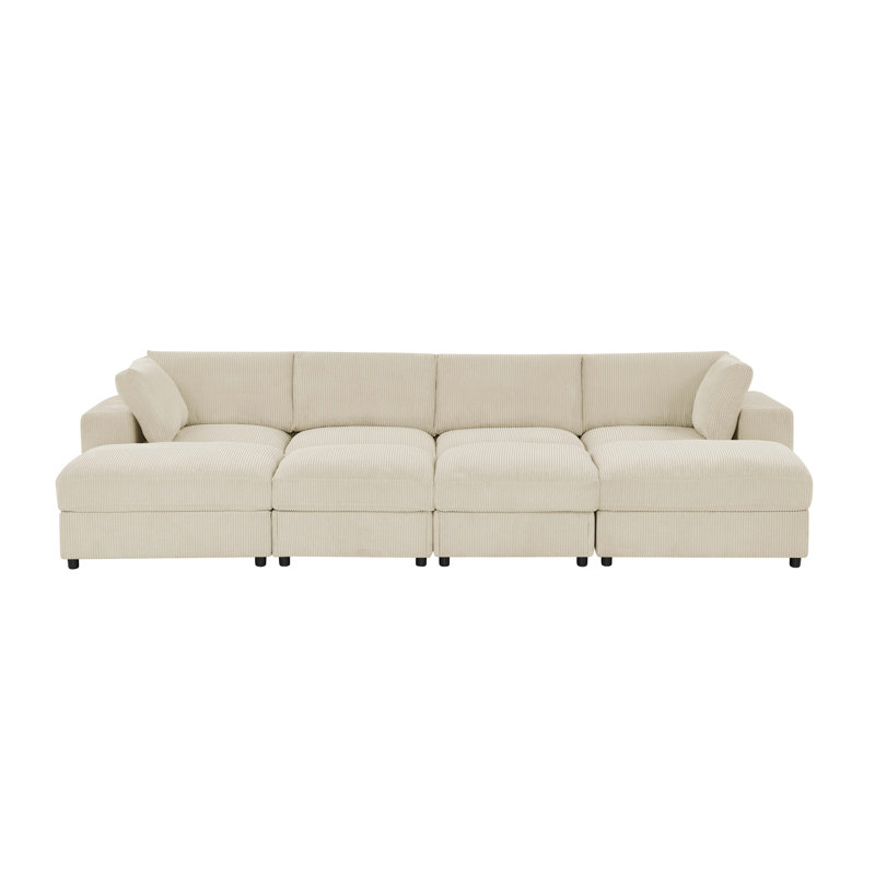 Coldbayworth Corduroy Upholstered Modular Sectional, Beige Corduroy