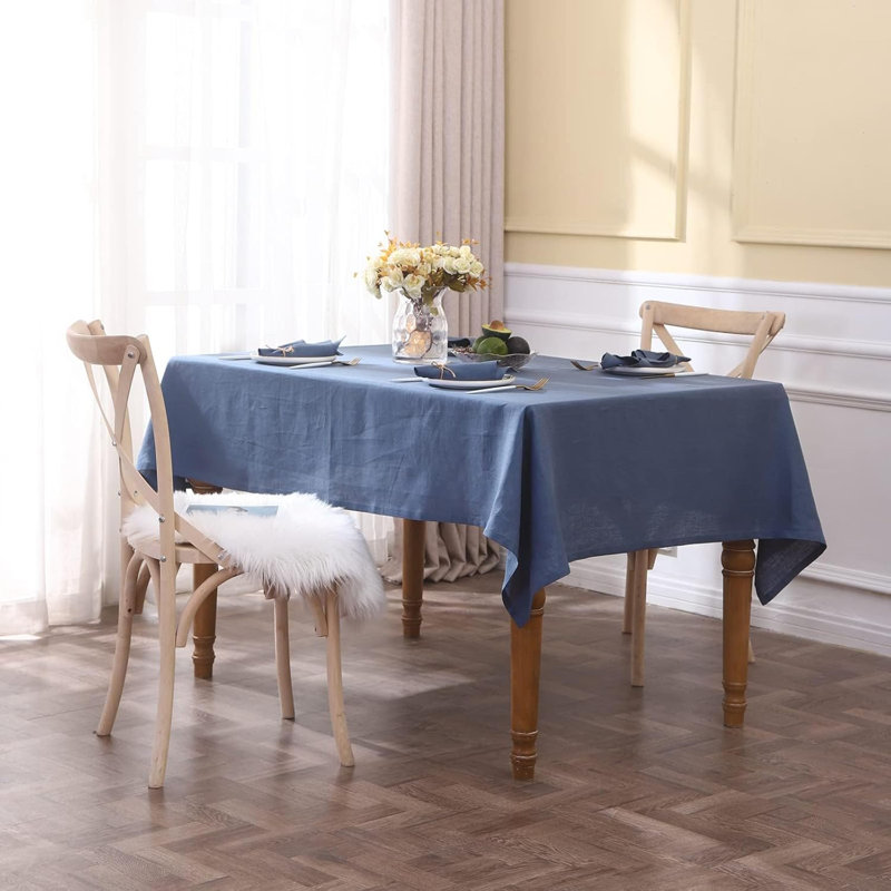 Textured Tablecloth 100% Linen Table Cloth, 72" L x 54" W , Classic Blue