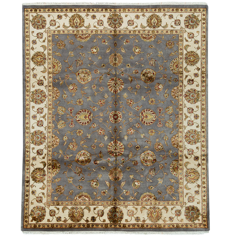 Tapis gris et ivoire noué à la main de haute qualité
