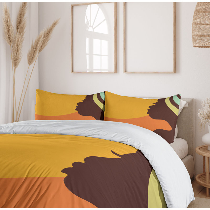 Ensemble de housse de couette abstraite en soirée de soleil de style joli, Très grand