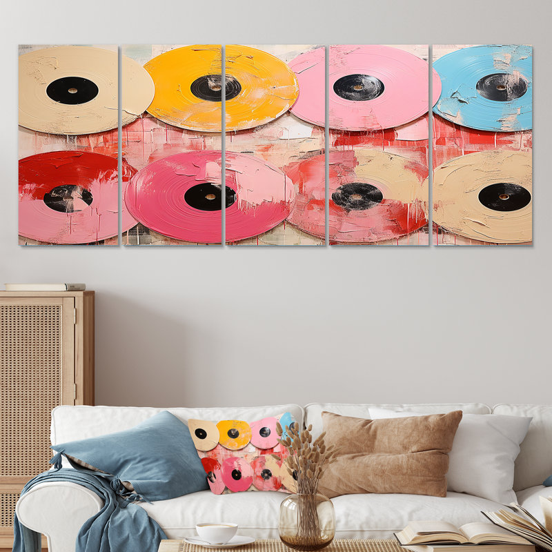 Ensemble de décorations murales roses, disques vinyle rose I, H 28 po x l 60 po