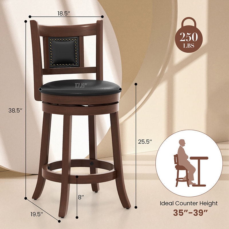 Radomil Swivel Upholstered Counter Stool with Solid Wood Frame, Counter Stool (25.5" Seat Height), 2