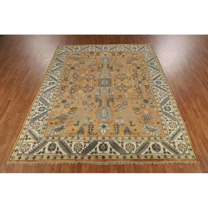 Tapis traditionnel indien en laine orange rouille 8 x 10