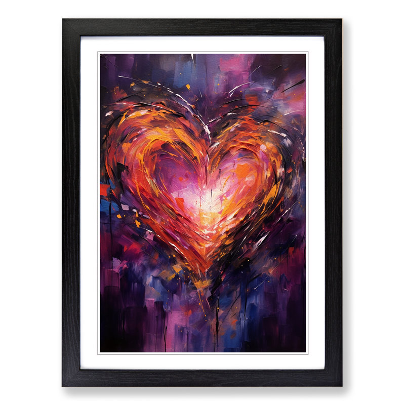 Love Heart Gestural Art - Framed Print, 34cm H x 25cm W x 2cm D, Black Framed