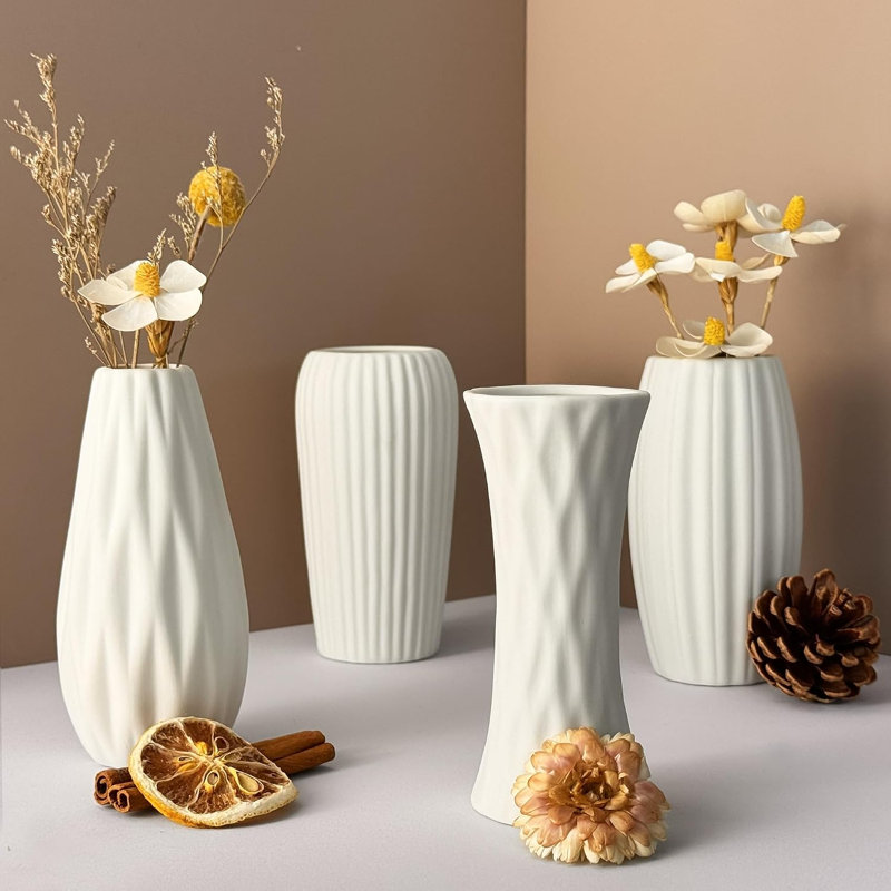 Ensemble de 12 petits vases blancs, vases à bourgeons blancs en vrac pour herbes de la pampa, décoration de centre de table de mariage, style bohème moderne pour vase rustique