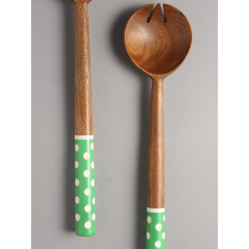 Ensemble à salade en résine et bois, Vert