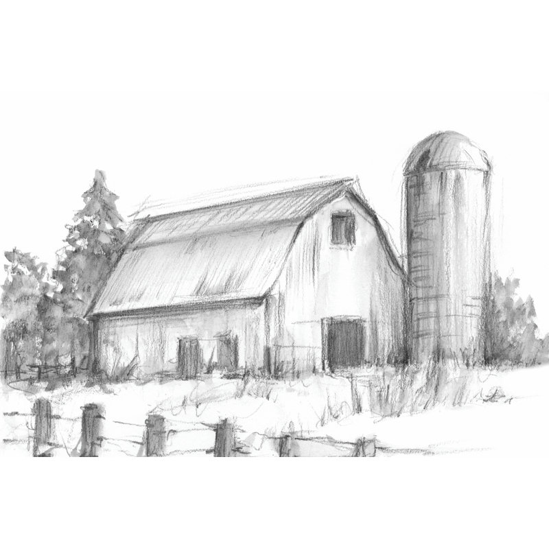 «Black and White Barn Study I» par Ethan Harper - reproduction d'art sur toile tendue, H 32 po x l 48 po