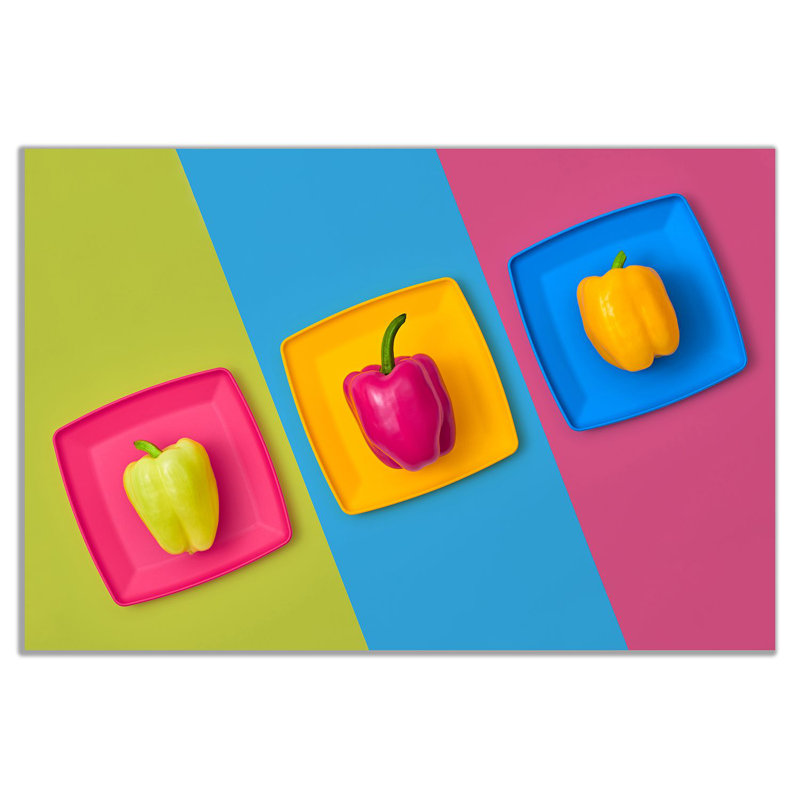 Minimal Colourful Bright Peppers Kitchen 1 Piece Wrapped Canvas Wall Art, 61cm H x 91cm W