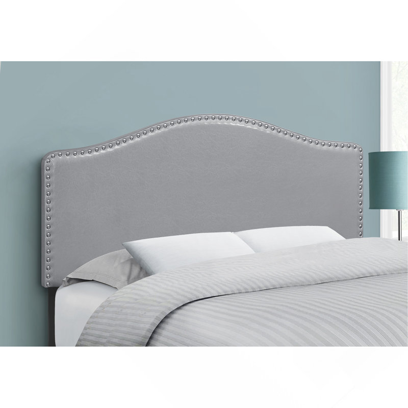 Lit, tête de lit seulement, taille double, chambre à coucher, revêtement en similicuir gris, transitionnel, Gris foncé