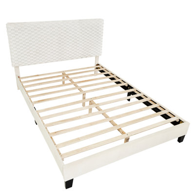 3d Upholstered Bed In White - Comfortable And Relaxing Height Adjustable Headboard Full Size No Box Spring Required Stylish