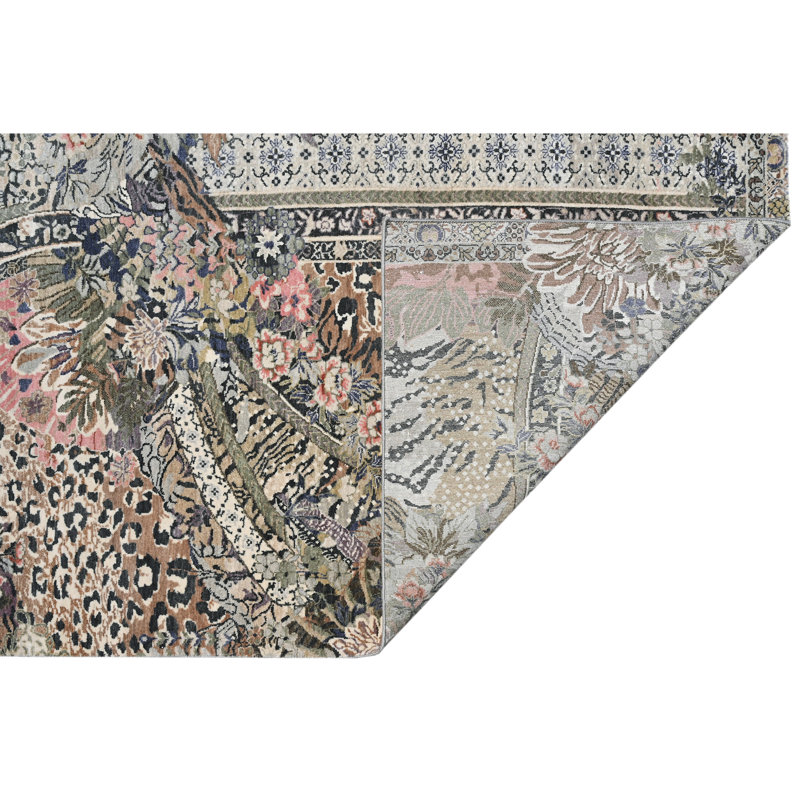 High-Quality Hand-Knotted Beige And Green Area Rug, Rectangle 8' x 10', Beige and Multi
