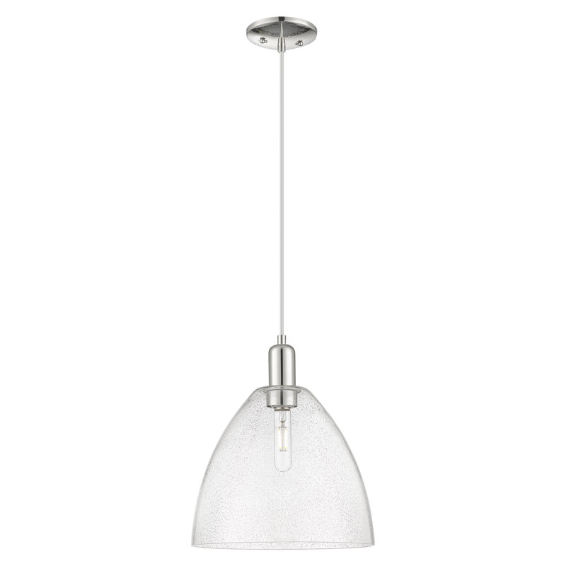 Arcadia - Bristol - Mini-luminaire suspendu à cordon 1 lumière 12 po - Finition nickel poli - Abat-jour granuleux, Grainé