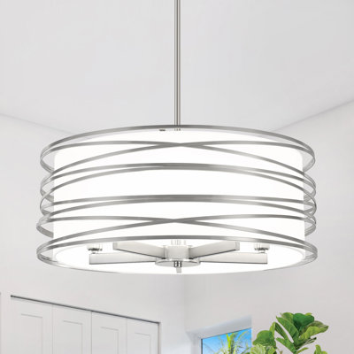 Pareeti 5 - Light Dimmable Modern Metal Fabric Drum Chandelier For Living Room Kitchen Entryway Hallway Foyer