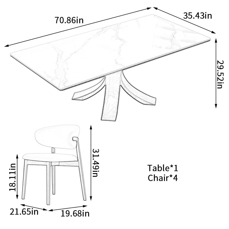 Ensemble de table de salle à manger Modern Rock, H 29,52 po x L 70,86 po x l 35,43 po