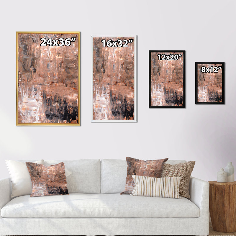 Brun et noir abstrait - art mural moderne et contemporain sur toile, H 20 po x l 12 po x P 1 po, Cadre flottant noir