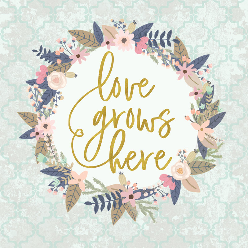 Love Grows Here Wreath Blush - Wrapped Canvas Print, 30cm H x 30cm W x 3.8cm D