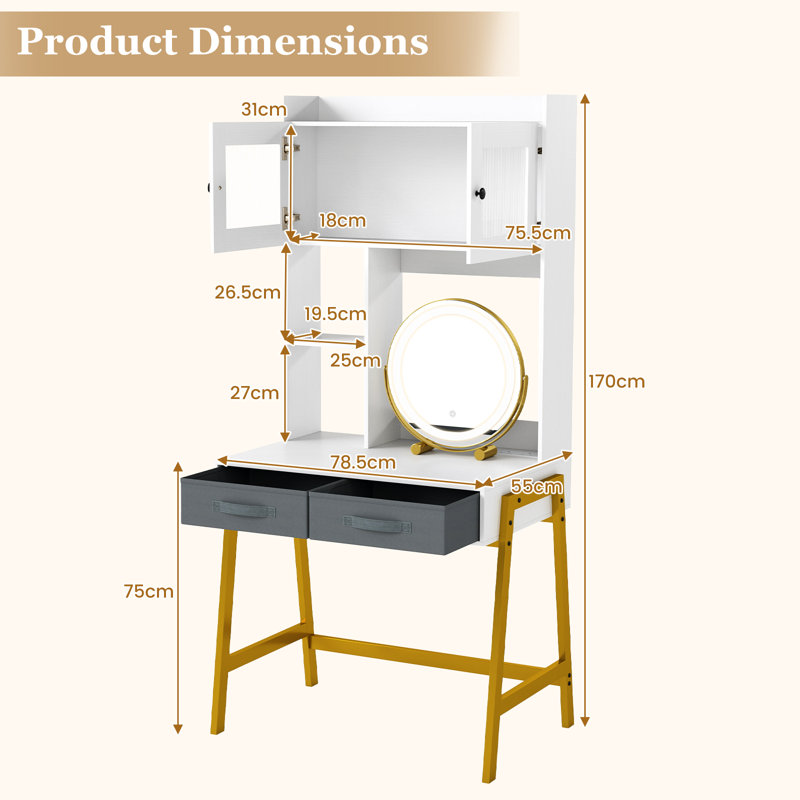 Dressing Table, White/Gold