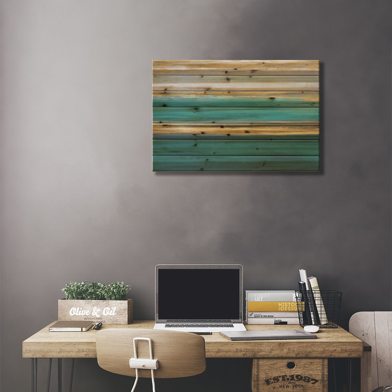 " Parallel Lines On Teal " by Allie Corbin, 18" H x 26" W x 1.5" D