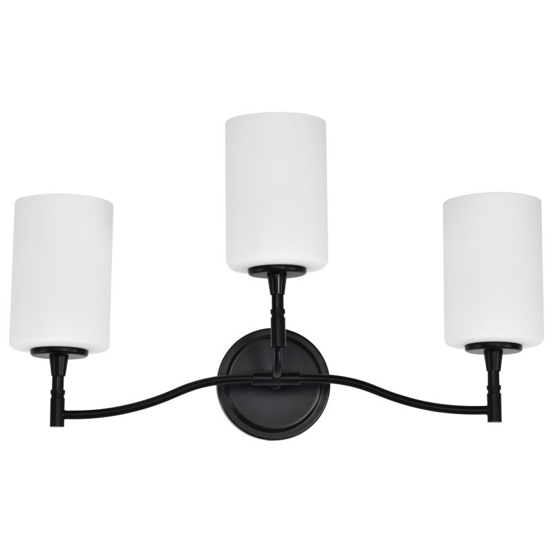 Coiffeuse Lawrie - verre opale Lawrie, H 12,38 po x l 22 po x P 7 po, Noir mat, Trois lumières