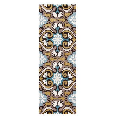 Tapis bleu / brun en laine touffeté à la main Amory