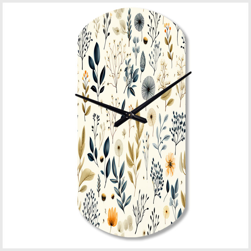 Botanical Sketched VI - Cylinder Shape Large Beige Wall Clock Sculpture, Small