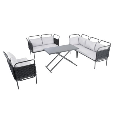 5-Piece Modern Patio Sectional Sofa Set Outdoor Woven Rope Furniture Set -  Latitude RunÂ®, 9225CE44D4C648ECBBD8D55AC24E0082