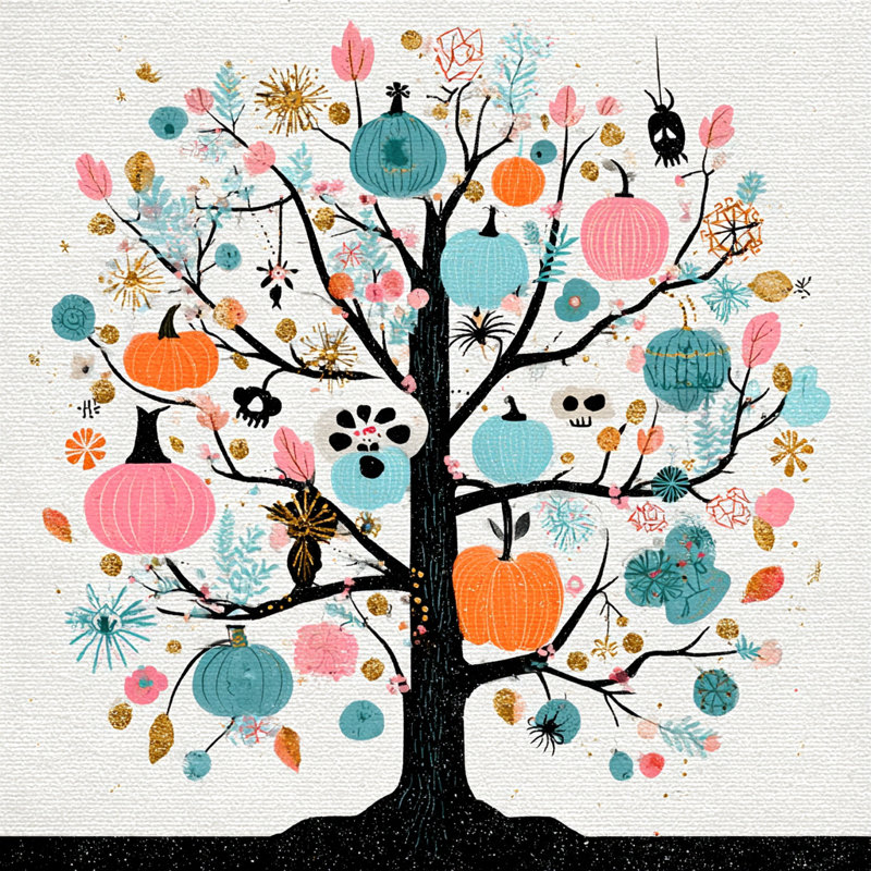 Pastel Pumpkin Tree - Wrapped Canvas Wall Art