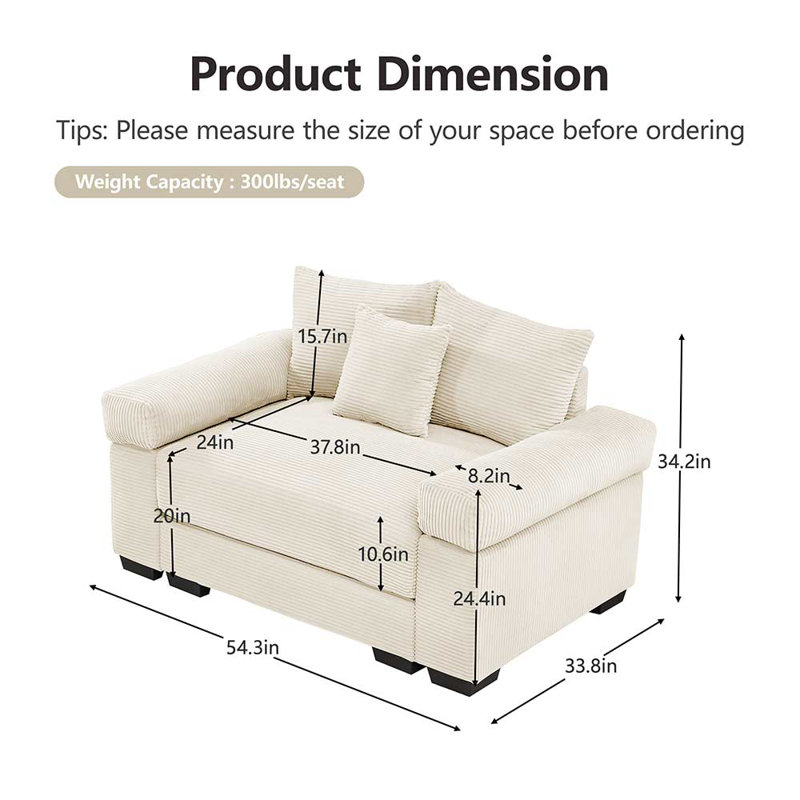 Fauteuil très large et épais avec accoudoirs, Beige