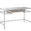 Table de travail élégante avec plateau en métal argenté et plateau en verre trempé sophistiqué, ajoutant une touche de classe à votre espace de travail