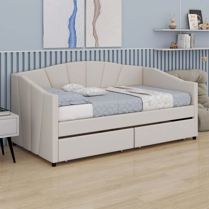 Lit de jour rembourré avec deux tiroirs, Beige