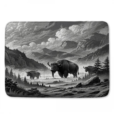 Giant Bison In Mountains Bath Mat