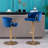 Adjustable Velvet Bar Stools with Chrome Footrest and Swivel Base-1676186101