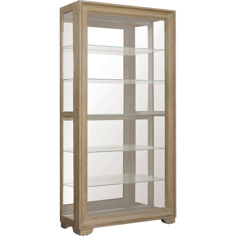 Light Brown Ash Wood 5-Shelf Lighted Curio Cabinet