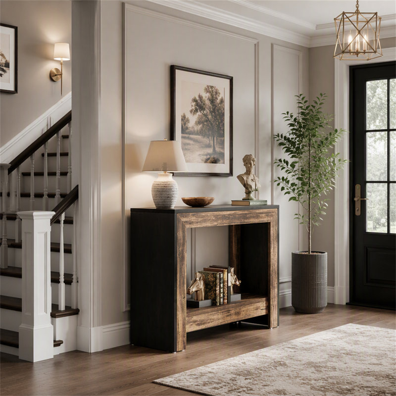 Console de 104 cm (41 po), table d'entrée de style champêtre avec rangement ouvert